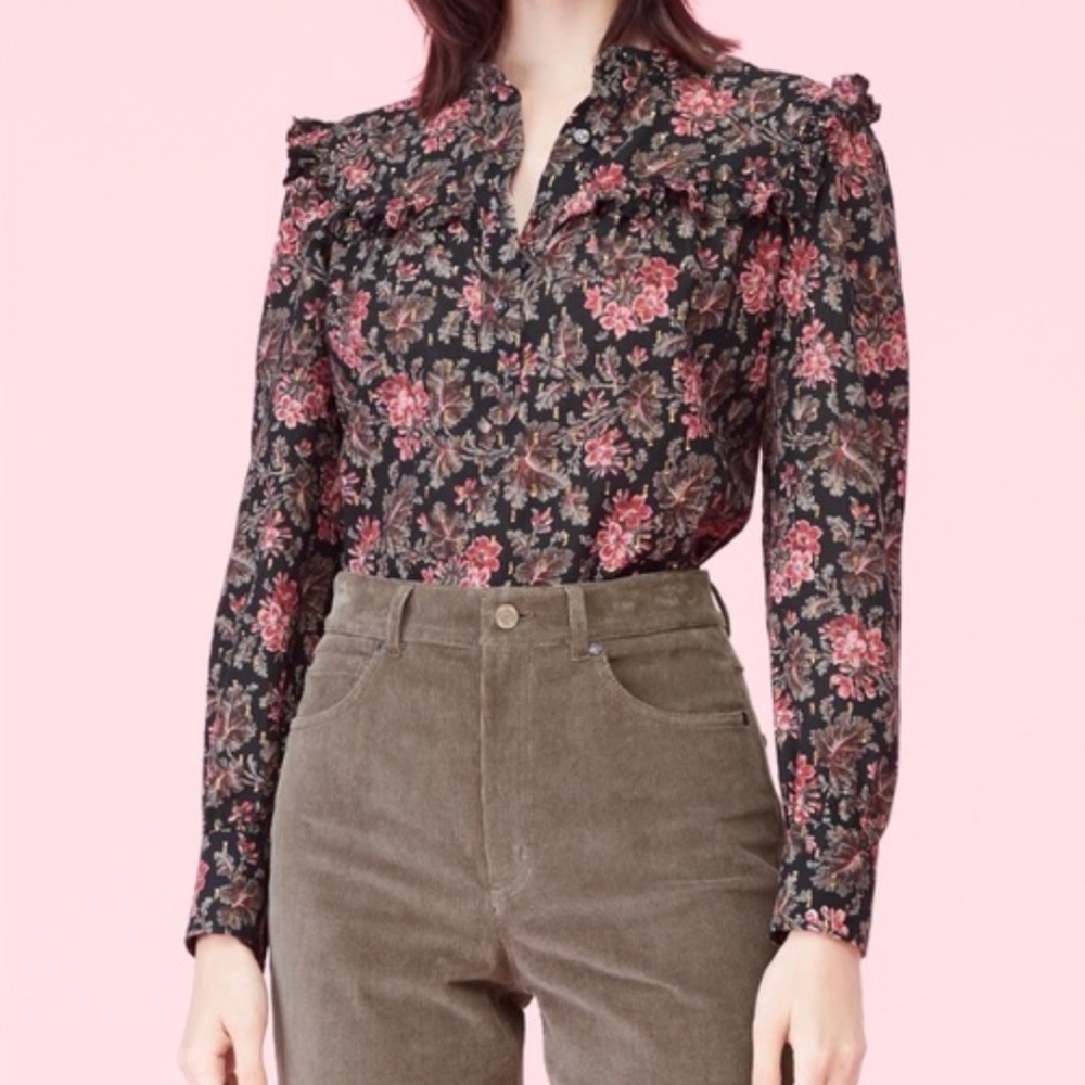 Rebecca Taylor Long Sleeve Chouette Metallic Top
